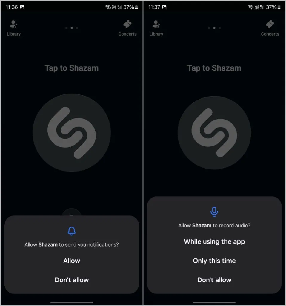 Giver tilladelse til Shazam-appen