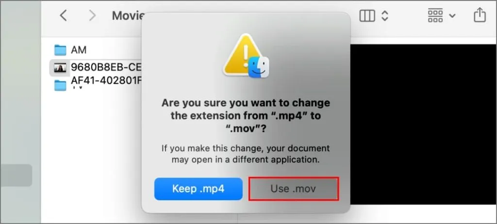 Changer l'extension vidéo en .mov sur Mac