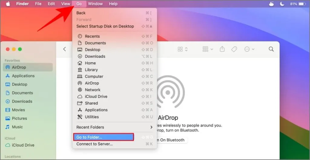 Vai all'opzione Cartella nel Finder su macOS Sonoma