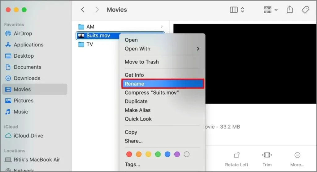 Rinominare il video su Mac