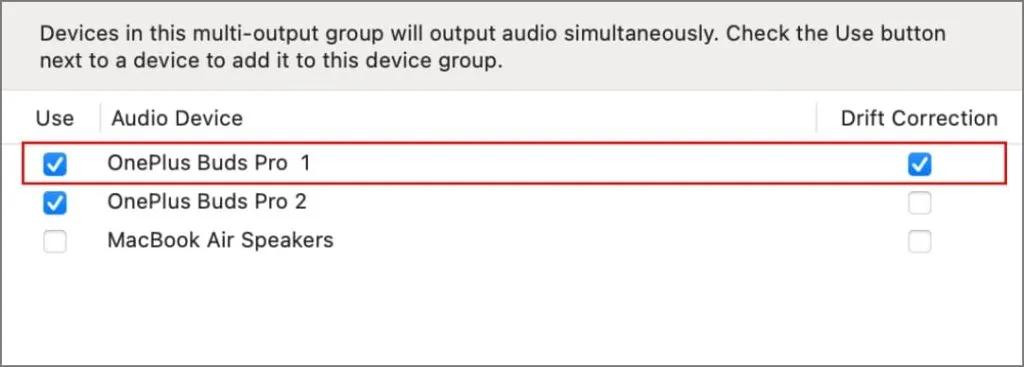 Corrección de deriva en la aplicación Audio Midi en Mac