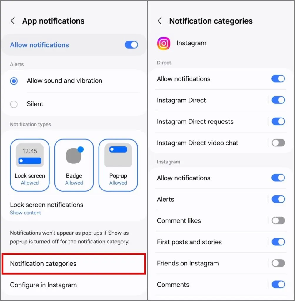 Ilmoituskanavan asetukset Samsung Galaxy S24:ssä, jossa on OneUI 6.1