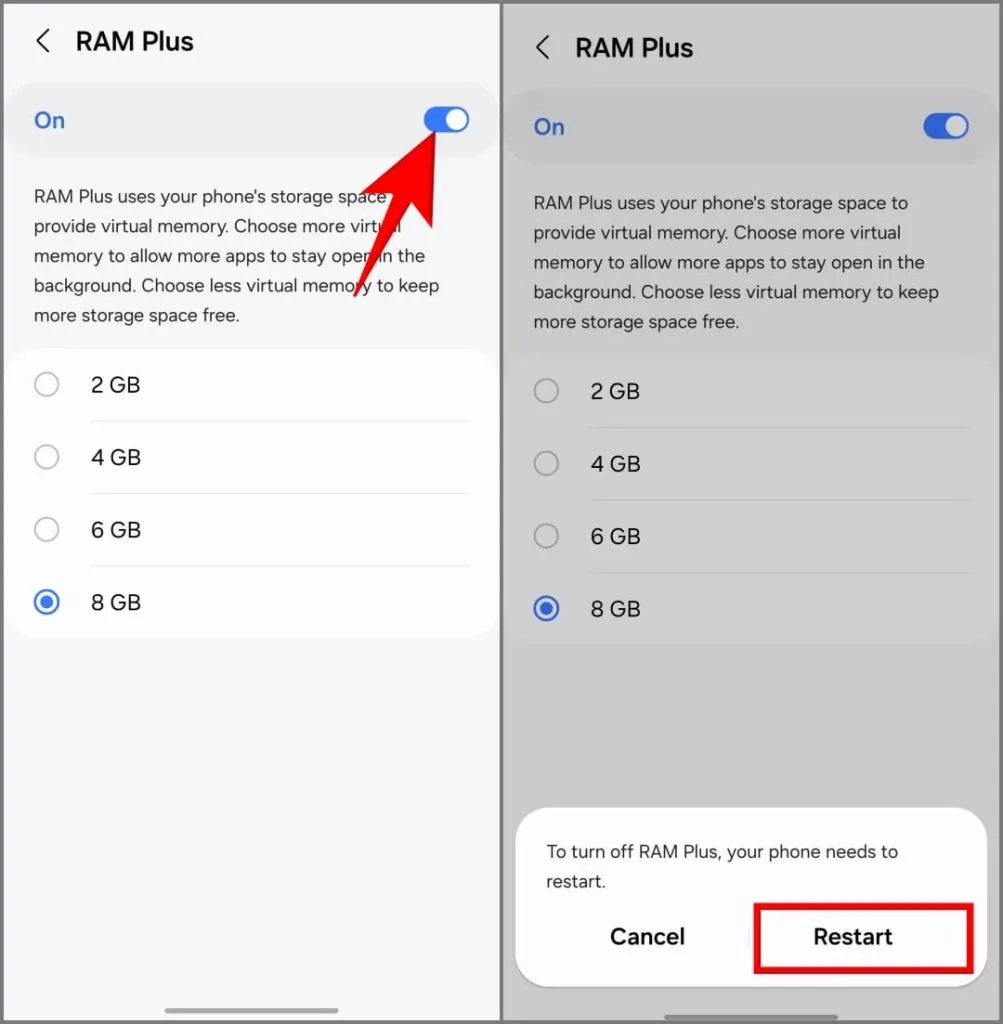 RAM Plus opcija ierīces aprūpes iestatījumos Samsung Galaxy S24, kurā darbojas OneUI 6.1