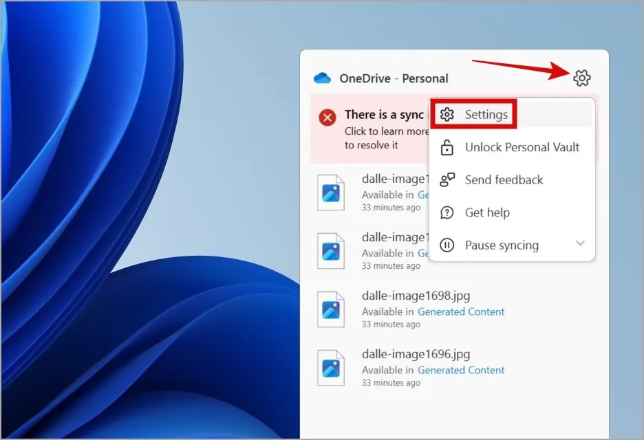 Ouvrez les paramètres OneDrive sur Windows 11