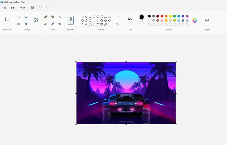 O aplicativo Paint abrirá o arquivo WebP