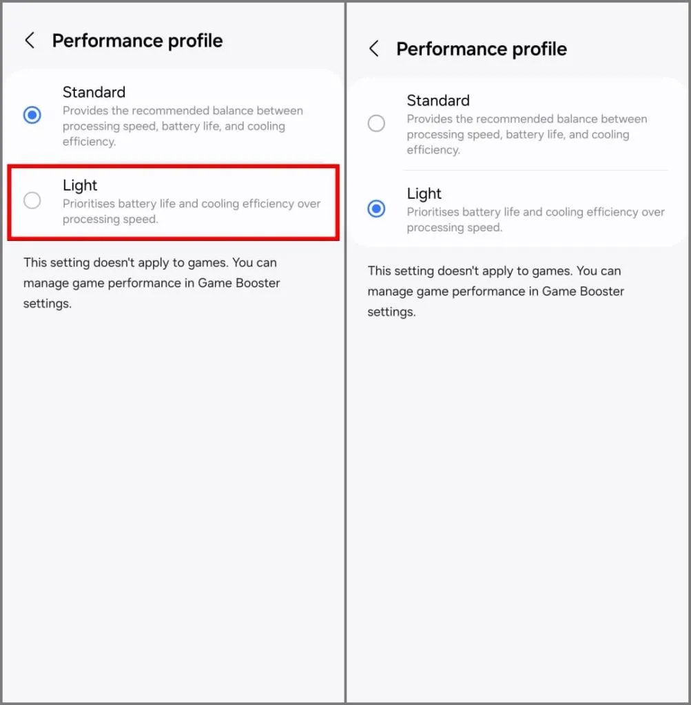 Suorituskykyprofiiliasetukset Samsung Galaxy S24:ssä OneUI 6.1:ssä