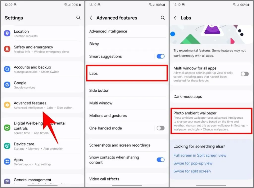 Фотообои Ambient в Labs на Samsung Galaxy S24 под управлением One UI 6.1