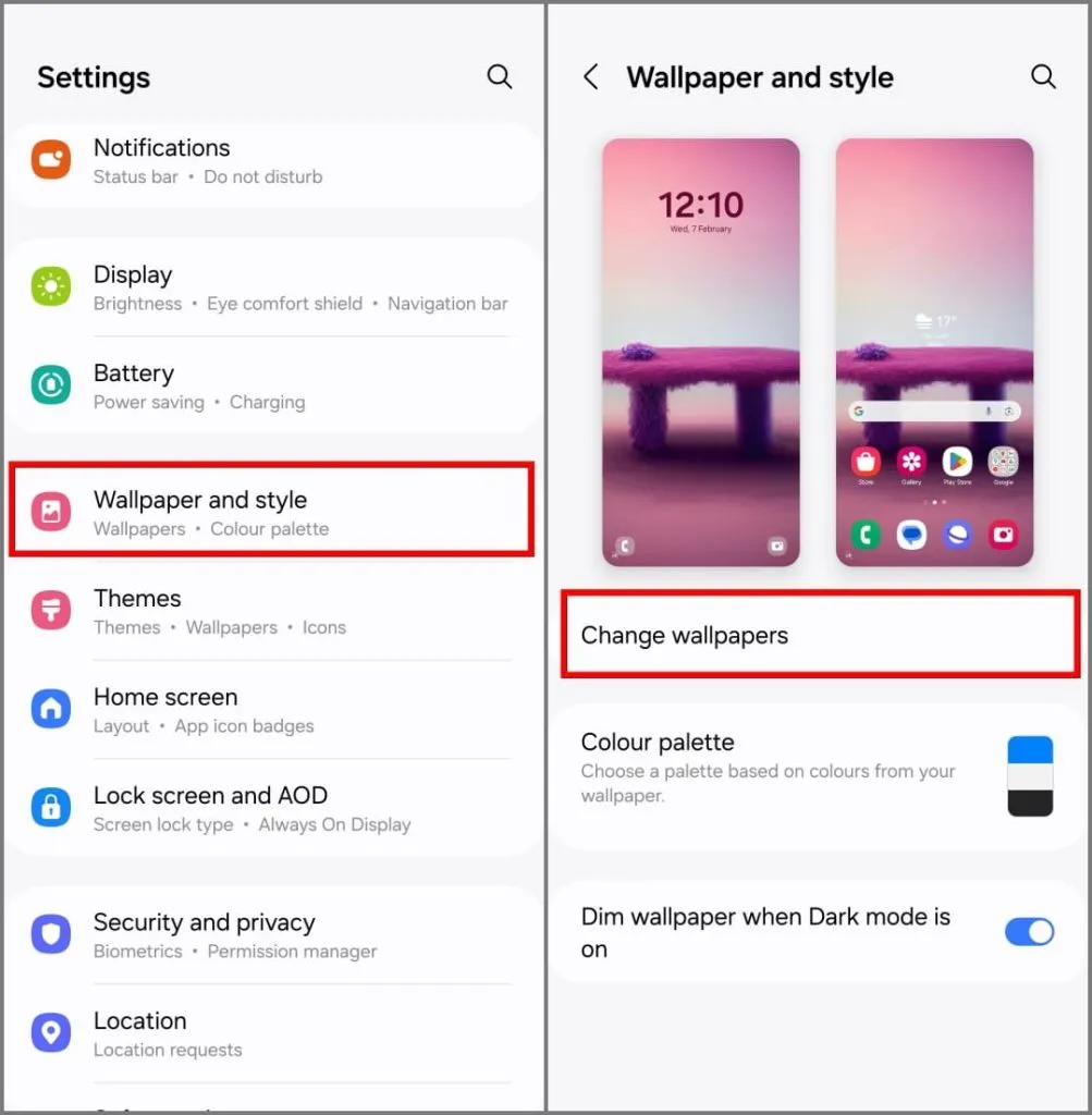 Configurações de papel de parede no Samsung Galaxy S24 executando One UI 6.1