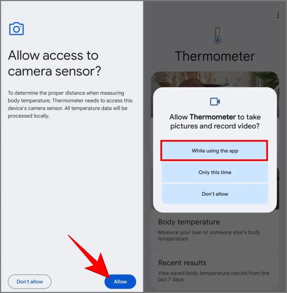 Application Thermomètre sur Pixel 8 Pro sous Android 15