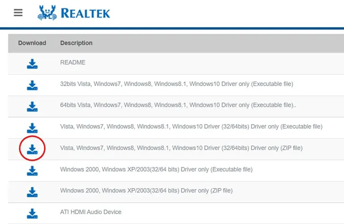 Site da Realtek e baixe o driver de áudio