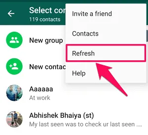 Actualiser la liste de contacts WhatsApp