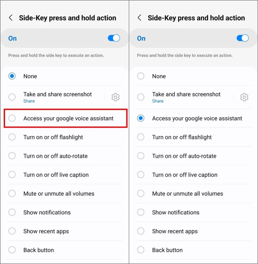 Pressione a tecla lateral e segure as configurações de ação no módulo Registrar Good Lock