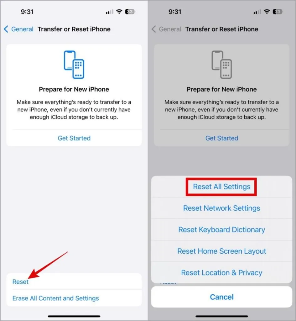 Restablecer todas las configuraciones en iPhone