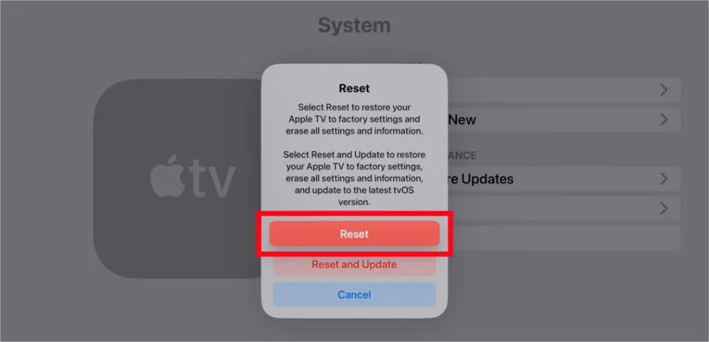 Сбросить Apple TV