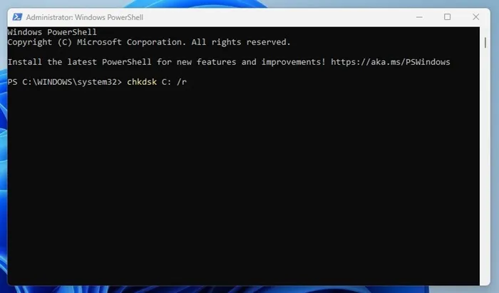 chkdsk C:/r