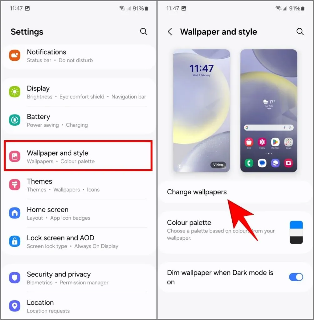 Hintergrundeinstellungen auf dem Samsung Galaxy S24 mit One UI 6.1