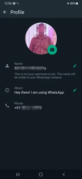 Telefono numeris „Samsung“ įrenginyje per „WhatsApp“.