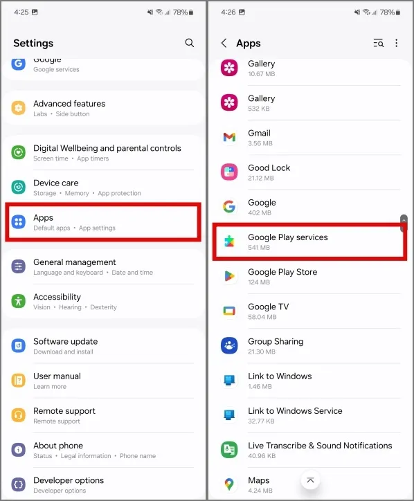 abrindo a página de informações do aplicativo para serviços do Google Play no Android