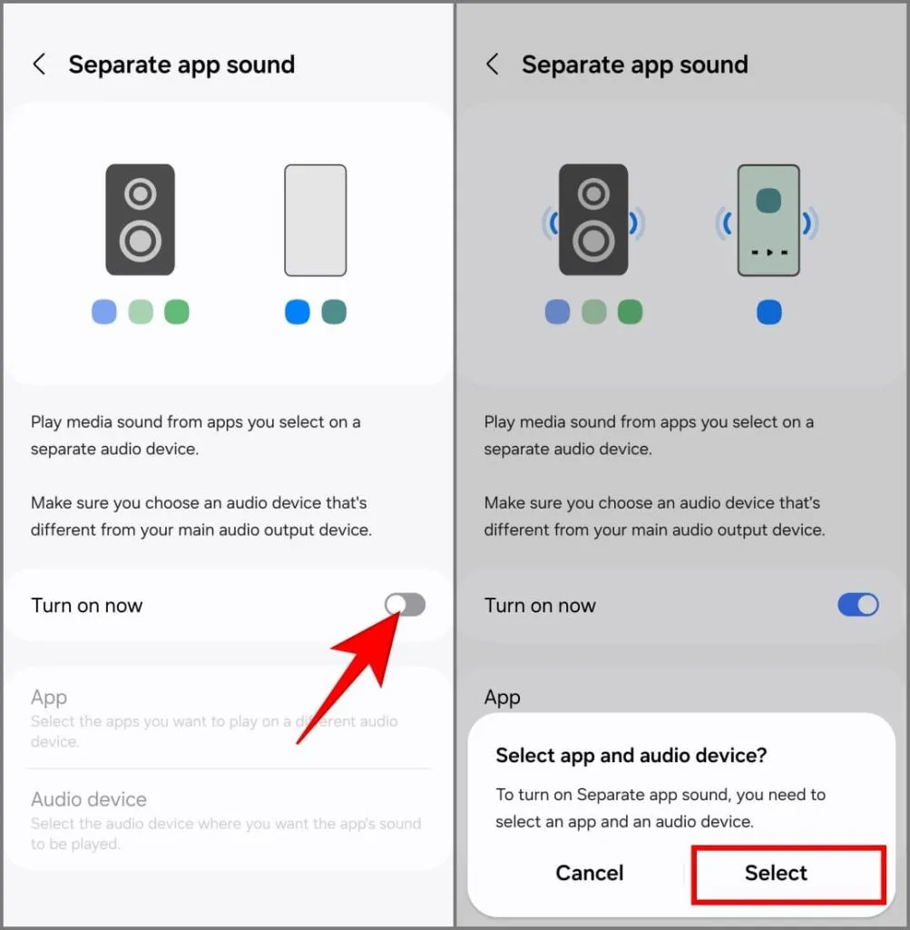 Recurso de som de aplicativo separado no Samsung Galaxy S24 executando OneUI 6.1