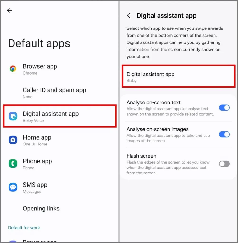 Configure Google como aplicación Asistente predeterminada en el teléfono Samsung Galaxy