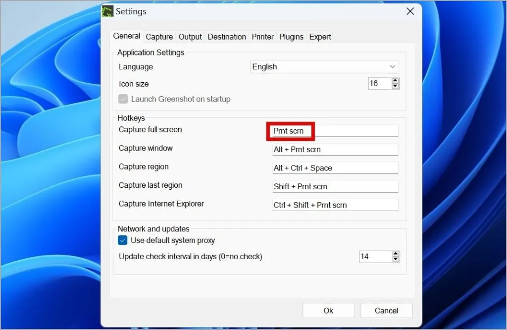 Nastavte klíč Prnt Scn pro Greenshot v systému Windows 11