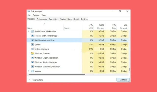 修正 – シェル インフラストラクチャ ホストの CPU とメモリの使用率が高い