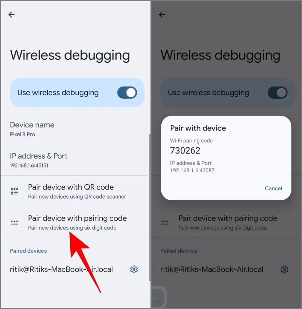 Debug wireless su Pixel 8 Pro