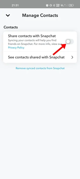 Поделитесь контактами с Snapchat