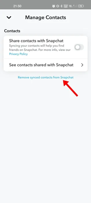 Entfernen Sie synchronisierte Kontakte von Snapchat