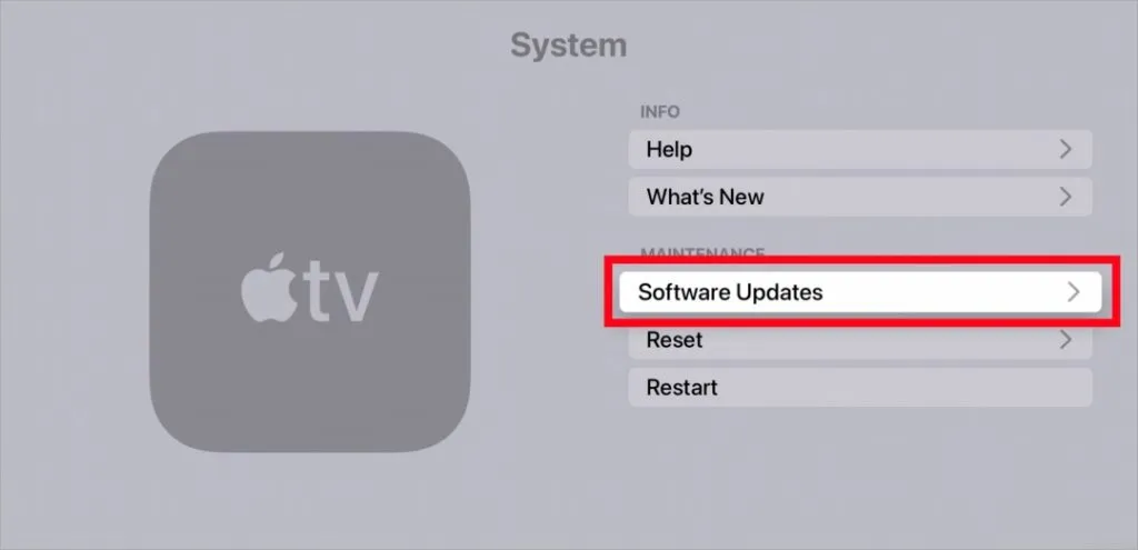 Atualizações de software na Apple TV