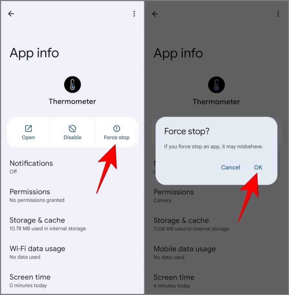 Page d'informations sur l'application Thermomètre sur le Pixel 8 Pro