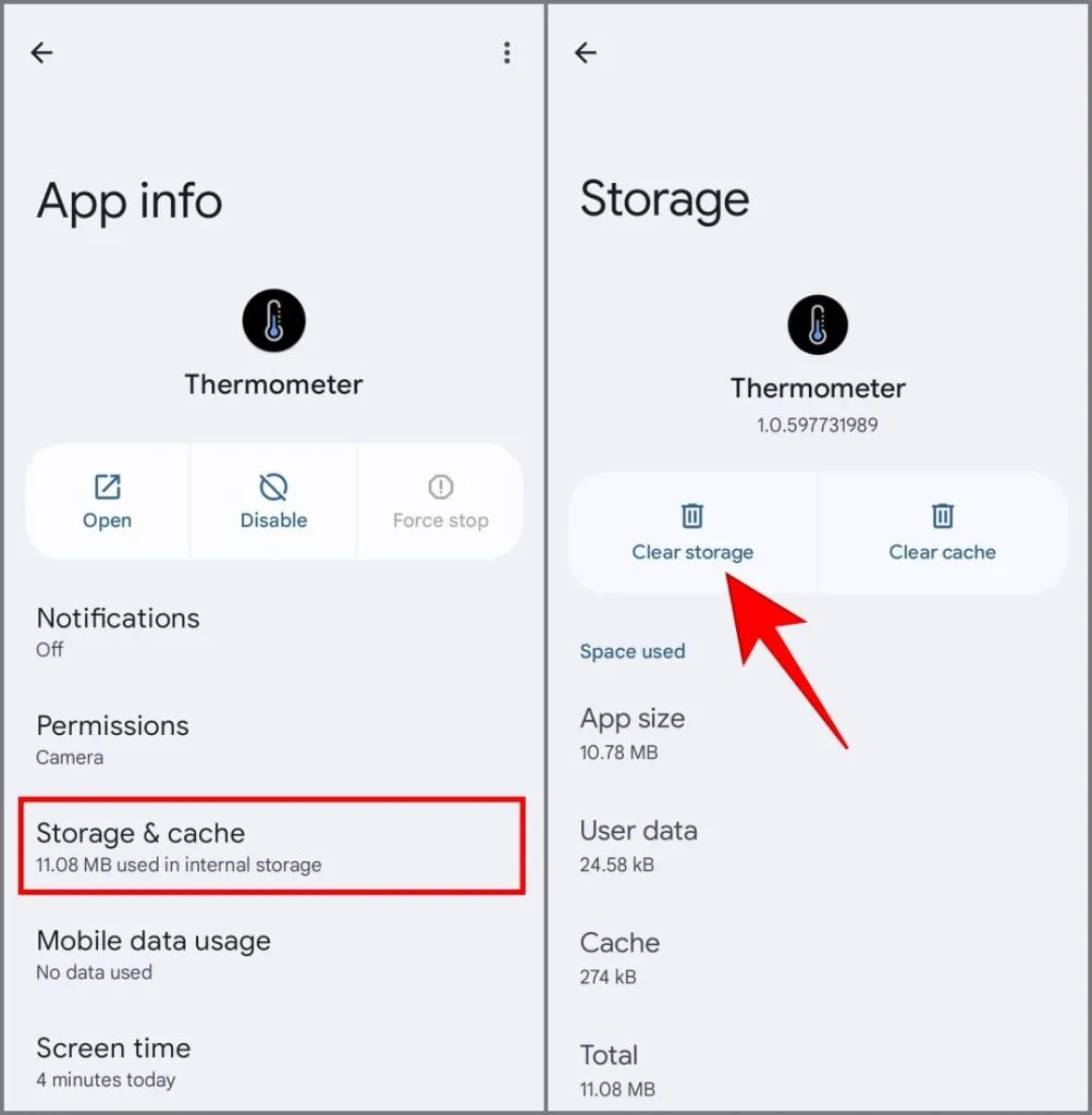 Thermometer App Info-side på Pixel 8 Pro