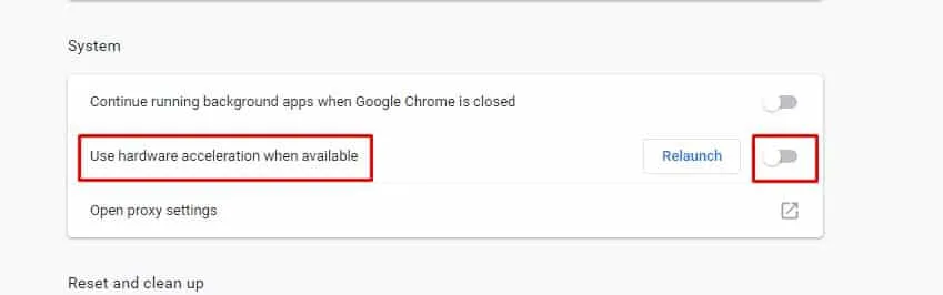 Desative a aceleração de hardware no Chrome