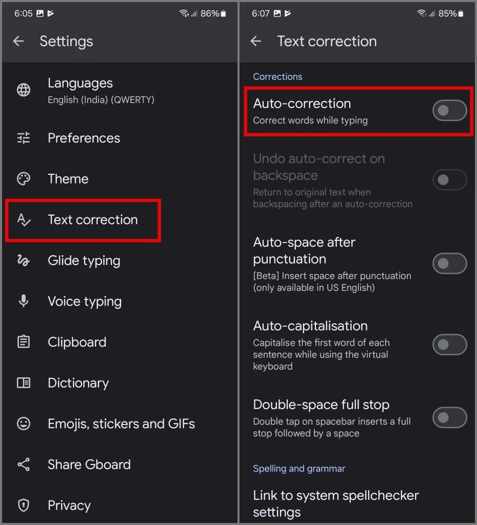 Izslēdziet automātisko labošanu Android tālruņos ar Gboard