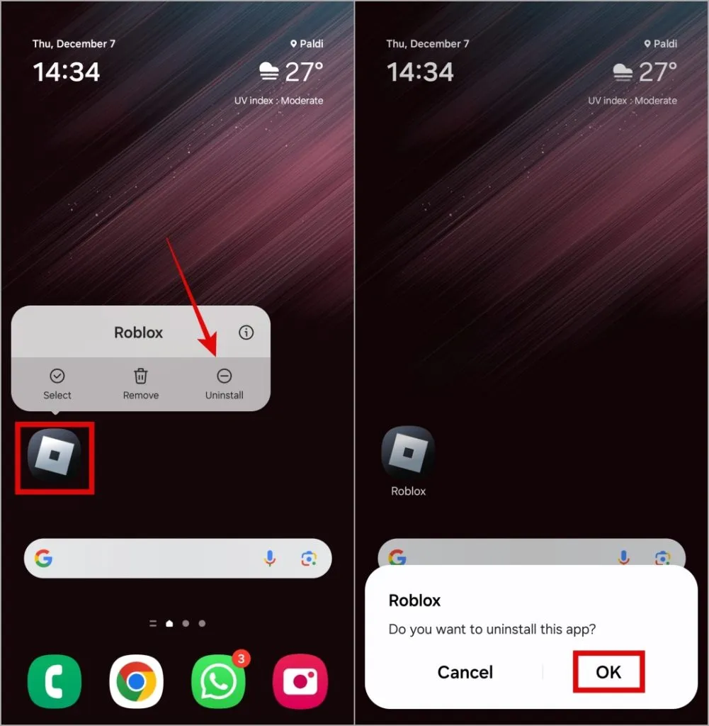Atinstalējiet Roblox no Android