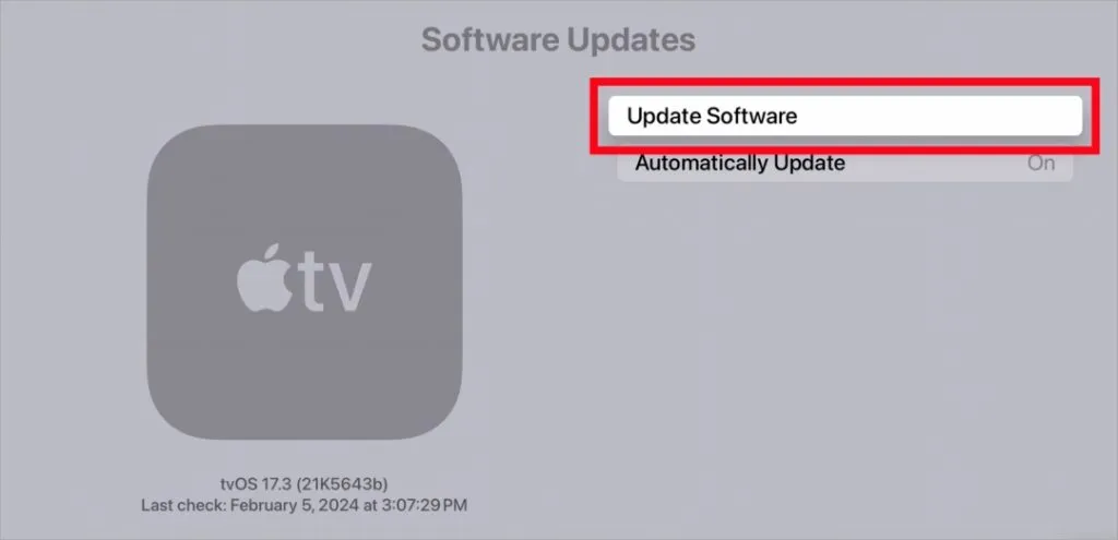 Atualizar software na Apple TV