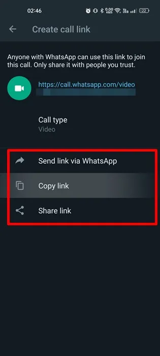 поделитесь ссылкой для звонка в WhatsApp