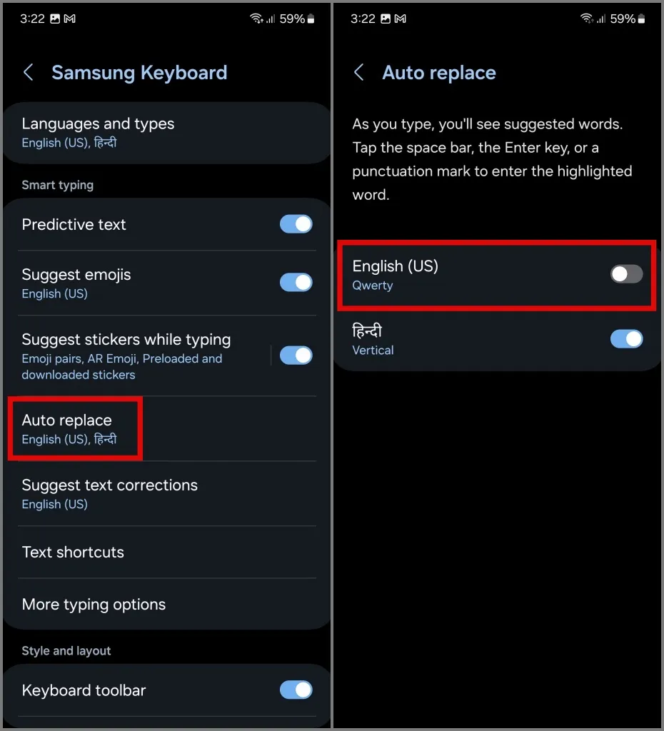 desativar a correção automática para um idioma específico