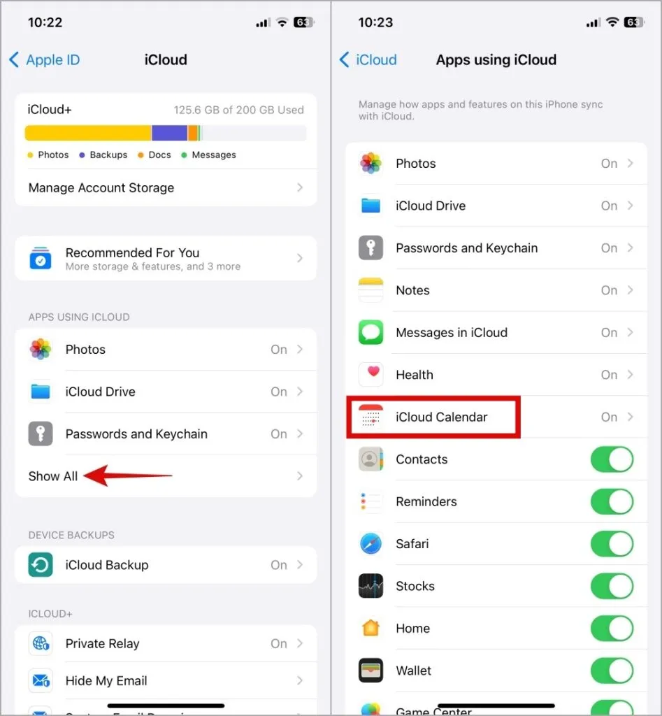 iCloud-Kalendereinstellungen auf dem iPhone