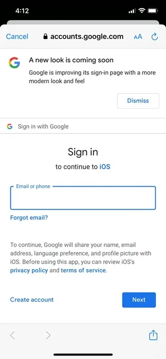 faça login com a conta do Google