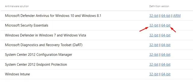 selecione a versão apropriada de 32 ou 64 bits