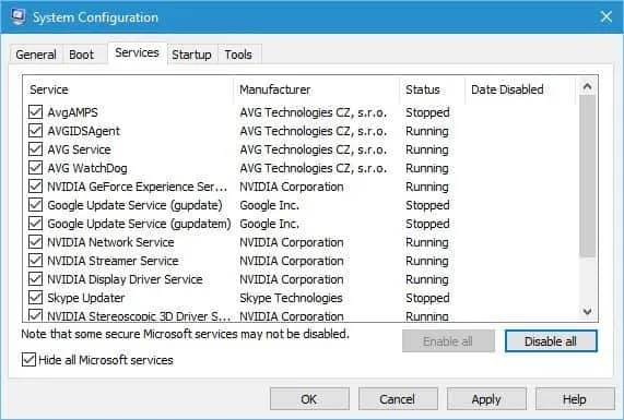 Microsoft 서비스 숨기기