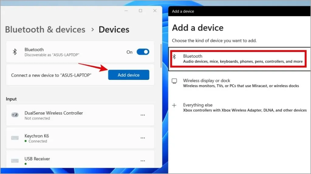 Adicionar dispositivo Bluetooth ao Windows 11