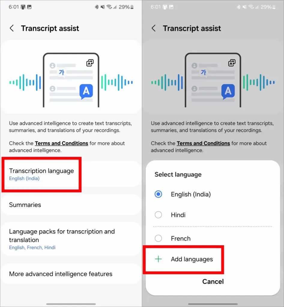 Voeg talen toe voor transcriptie