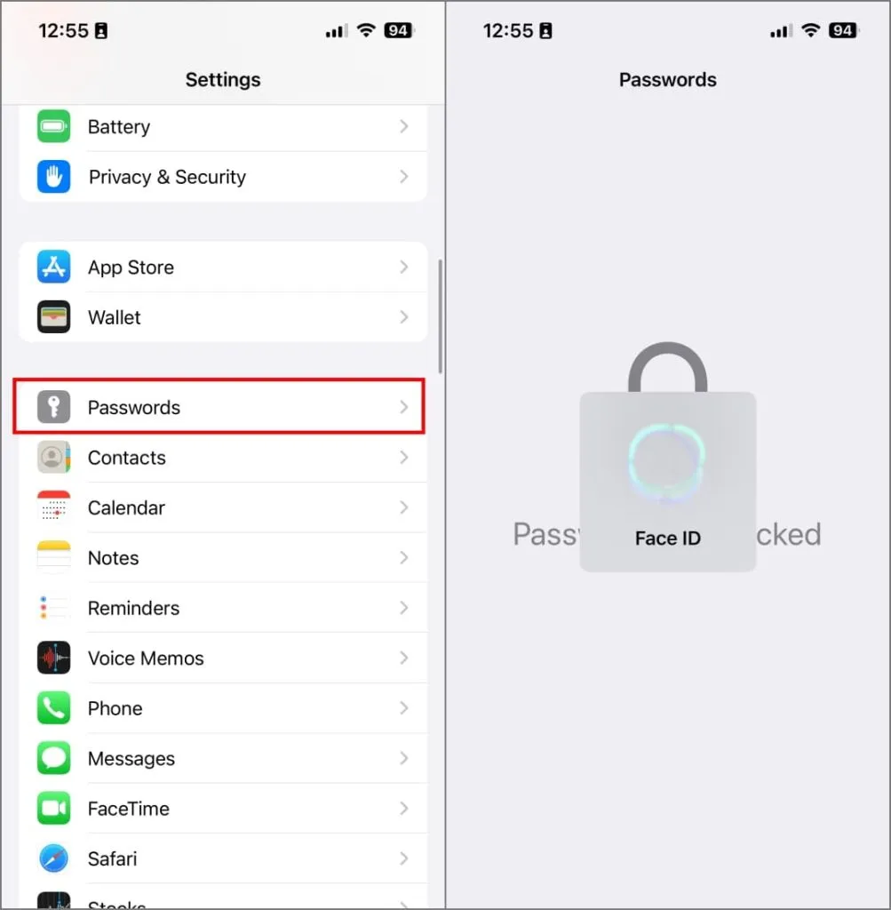 Configurações de senha no iPhone no iOS 17