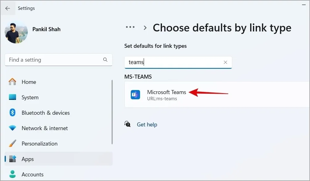 Alterar aplicativo padrão para abrir links de equipes no Windows