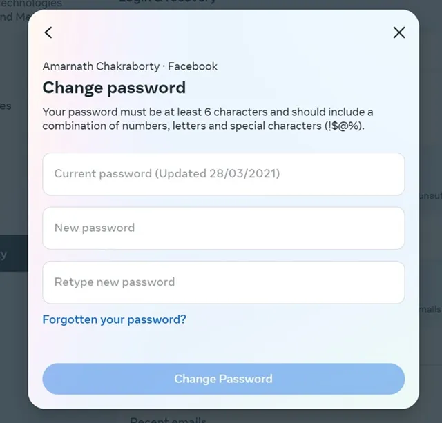 password attuale e quella nuova