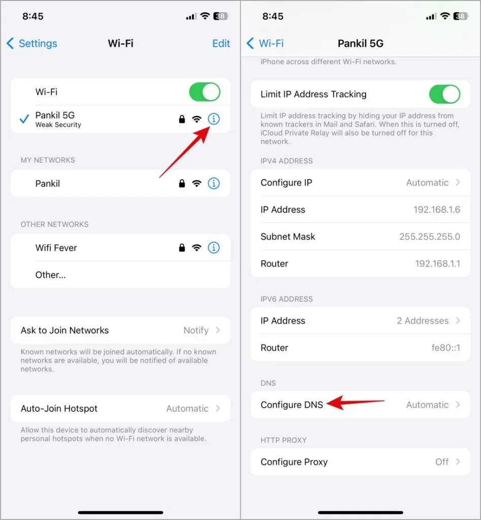 Configurar los ajustes de DNS en iPhone