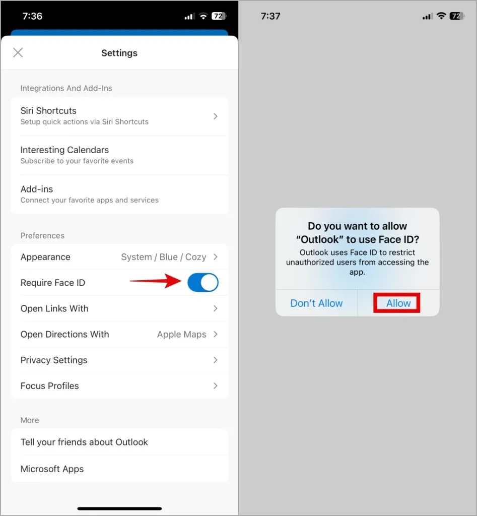 Habilite o Face ID para Outlook no iPhone