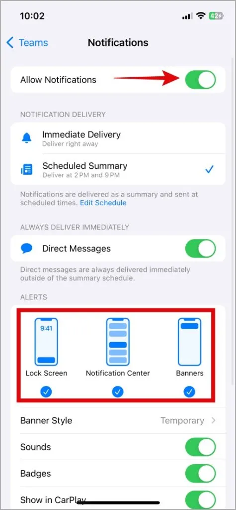 Habilite las notificaciones de la aplicación Teams en iPhone